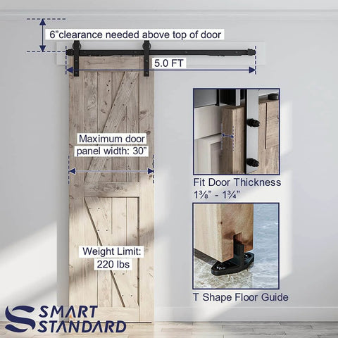 Sliding Barn Door Hardware Kit With Soft Close For 5 To 10 Ft Doors, Ultra Quiet And Smooth Operation, shown installed