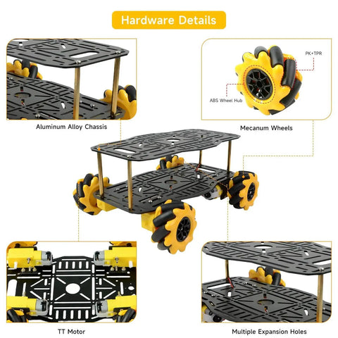 Mecanum Wheel Robot Chassis Kit With 360 Degree Omnidirectional Movement Aluminum Alloy Frame 60mm Wheels TT Motors