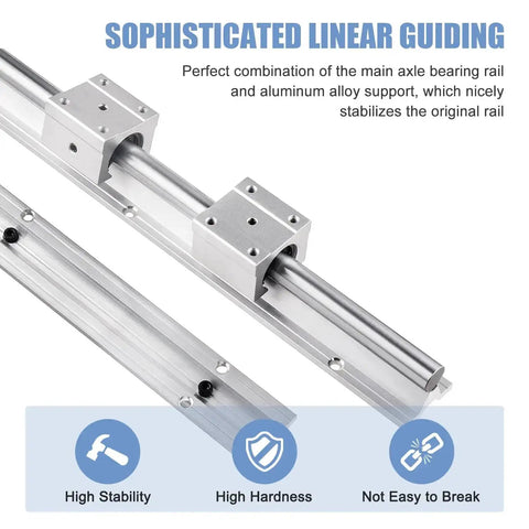 SBR16 500mm Linear Rail Kit with 2 Rails and 4 SBR16UU Bearing Blocks shown with durable aluminum construction