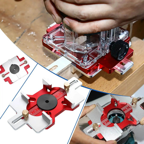 Hands using 2-In-1 Aluminum Slotting Locator For Woodworking, A No-Guesswork Router Grooving Guide With Clear Scale And Adjustable Depth