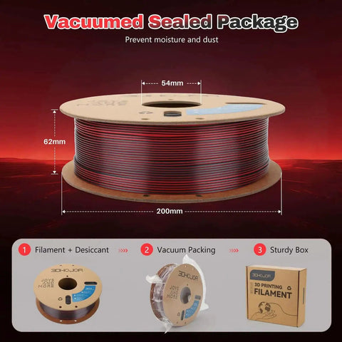 Silk Dual Color 1.75mm PLA Filament For 3D Printing Black And Red Coextrusion Slick Silk Finish Two In One Spool 1kg