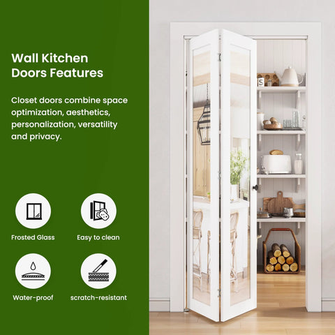 Mirror Bifold Closet Doors Set With Sliding Hardware Kit For 72 Inch Wide By 80 Inch High, Two 18 Inch Panels, White MDF Frame