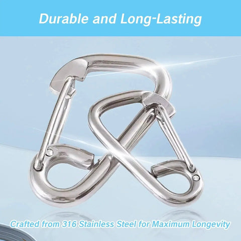 Front view of two stainless steel marine carabiner snaps, 2-pack, for boat docking and anchoring