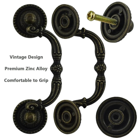 Two Pack 3 Inch Bronze Vintage Antique Style Drawer Pull Handles For Cabinets Dressers Cupboards And Wardrobes Zinc Alloy Construction Rust Resistant