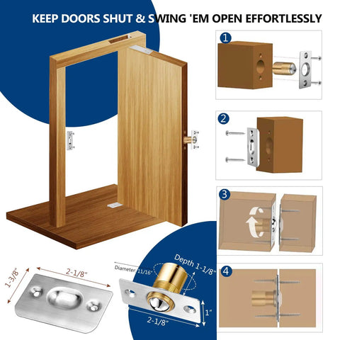 1 Pack Heavy Duty Pivot Hinge Set With Door Ball Catch For Wood Doors Hidden Stainless Steel 360 Degree Rotation Invisible Pivot Door Hardware For Secret Doors And Bookshelves installation diagram