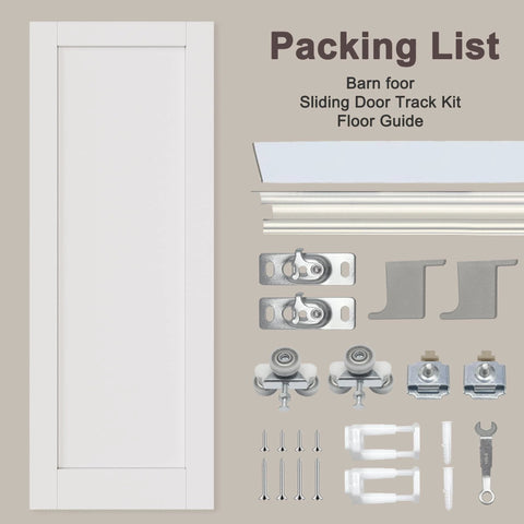 Sliding Barn Door With Hardware Kit, White Primed Solid Manufactured Wood Panel, Durable Track System, DIY Friendly Install
