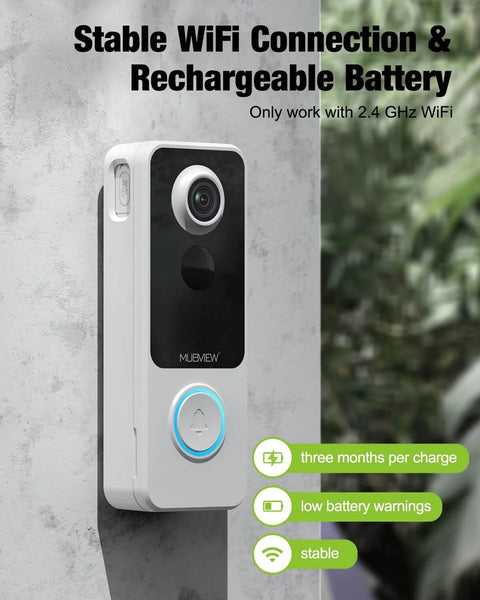 Wireless Video Doorbell With Chime 1080P HD Two Way Talk Night Vision Human Detection Local MicroSD Card Or Cloud Storage