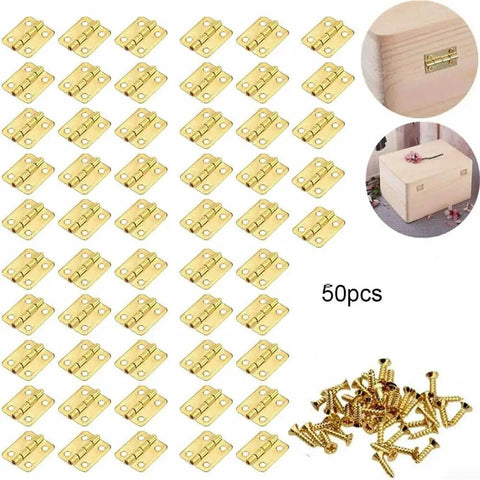 Antique Flat Hinge Kit For Wooden Boxes And Dollhouses, Bronze Finish Iron Hinge With Four Mounting Holes And Included Screws, 50 Pieces