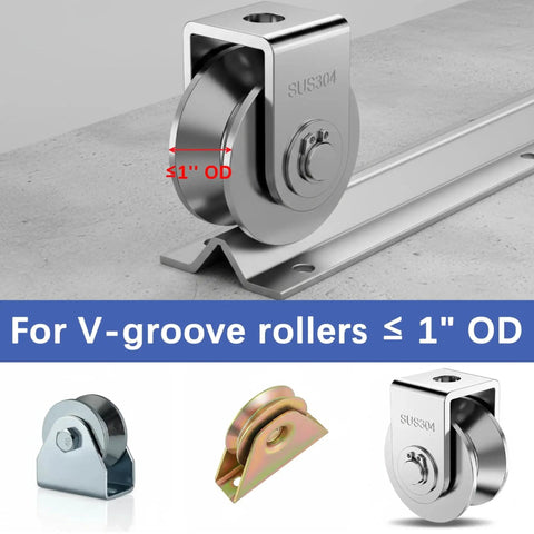 Sixteen Foot Heavy Duty Inverted V Track For One Inch V Groove Rollers In Sliding Gate Systems With Hammer Drive In Anchors For Sliding Car Doors And Rolling Driveway Gates Galvanized Steel visible with compatible rollers