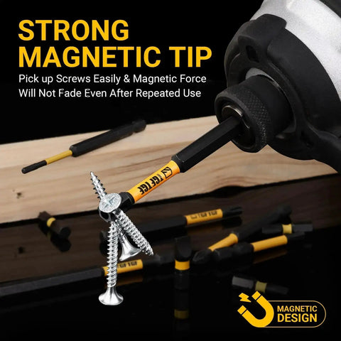 Impact Torx Bit Set 31 Pieces For Security Torx T5 Through TT40 with magnetic bit lifting screws from wooden surface