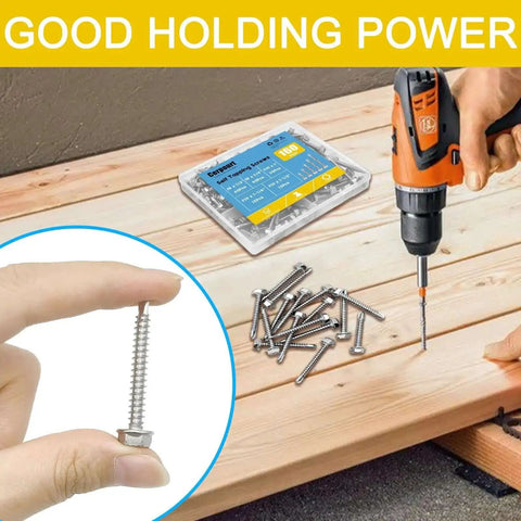160 Piece Hex Washer Head Self Drilling Screws Set In 410 Stainless For Metal Wood And Plastic Self Tapping TEK Screws High Strength