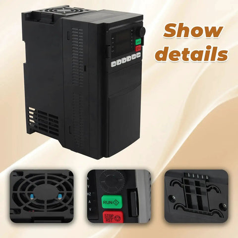 7.5KW 10HP Variable Frequency Drive VFD 220V To 208-240V 3-Phase Converter Motor Speed Controller, efficient cooling system visible