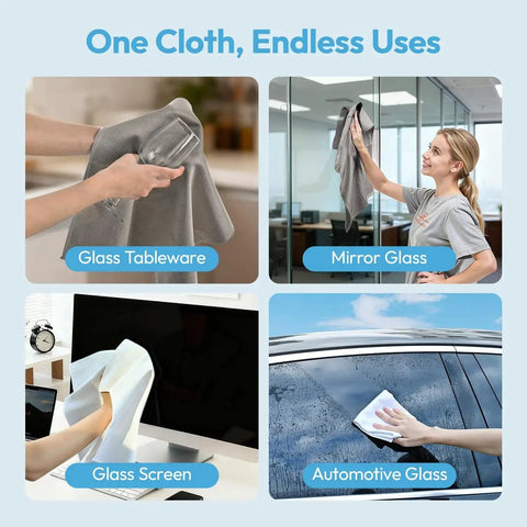 Diamond Pattern Microfiber Cloths 12x12 Streak Free Glass Windows Mirrors 6 Pack cleaning various glass surfaces.