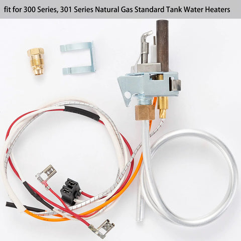 Gas water heater pilot assembly with thermopile, valve, and wiring harness for 300/301 series tanks