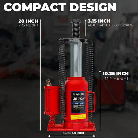 Beefy 20 Ton Hydraulic Air Bottle Jack Lift Portable Low Profile Auto Repair Tool With Air Operated Mechanism And Manual Handle