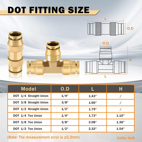 CheeMuii brass DOT air line fittings kit with push-lock quick-connects; includes 50 ft 1/4" and 30 ft 3/8" tubing.