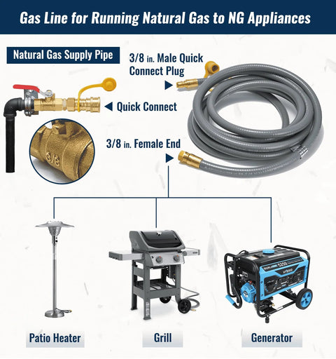 CALPOSE 15 ft natural gas grill hose, 3/8 in ID, gray with quick-connect fittings; for grill, patio heater, generator