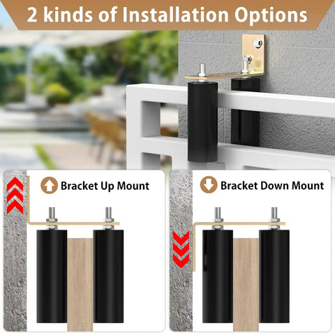 2 Pack 6 Inch Slide Gate Guide Roller With L Bracket Universal Sliding Gate Rollers Adjustable Fit For Sliding Gates Doors And Garage Doors Galvanized Steel Weather Resistant Rust Proof Hardware Kit showing installation options