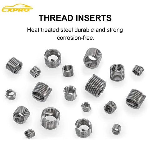 Heat treated steel inserts from 314Pcs Helicoil Thread Repair Kit With SAE And Metric Inserts, Drill Bits Taps.