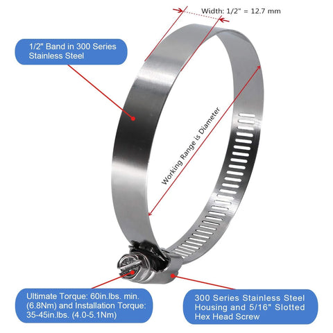 Roadformer 3.5-inch worm-gear hose clamp, SAE 56, full stainless steel with 1/2-inch band, fits 78–102 mm hoses, 10-pack
