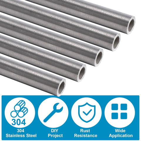 Five 3/4 in OD x 3 ft 304 stainless steel seamless tubes for DIY projects