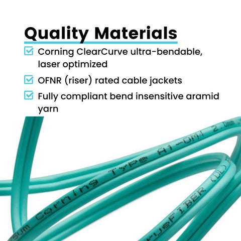 LC to LC OM4 fiber patch cable, aqua, duplex, 3m length