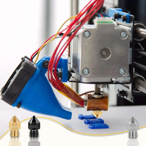 3D printer using 50 Piece Mk8 3D Printer Nozzle Set Hardened Steel Stainless Steel Brass For CR 10 Ender 3 with mixed nozzles in action