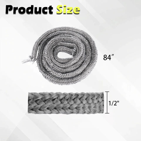 LikeLion wood stove door gasket rope, graphite-impregnated fiberglass, 1/2 in x 84 in, gray braided coil