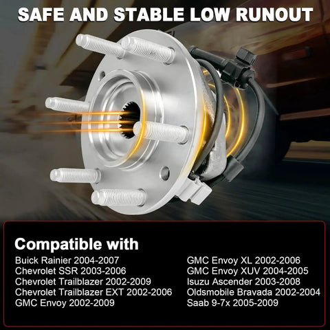 Pair 513188 Front Wheel Bearing Hub Assembly With ABS 6-Lug Drop-In Fit For Buick Rainier 04-07, Chevy Trailblazer Ext 03-06, GMC Envoy XL XUV 04-05, Isuzu Ascender 03-08, Saab 9-7X