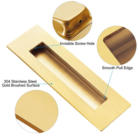 Recessed Finger Flush Pulls For Pocket And Sliding Barn Doors In Brushed Gold Stainless Steel Rectangular Door Pulls 2 Pack 6 Inch Durable 304 Stainless Steel Construction Rust Resistant And Smooth Ergonomic Grip