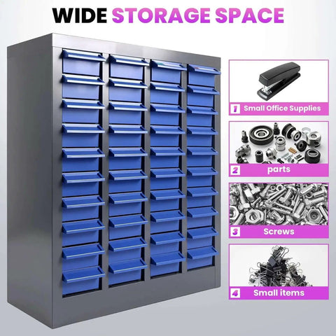 40 Drawer Parts Cabinet With ABS Drawers And Dividers, Pro Grade Heavy Duty Steel Bolt Organizer for tools and small items