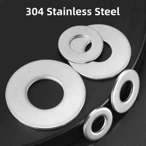 Flat washers set, 304 stainless steel, 1/4 in inner hole, 5/8 in outer diameter, multiple sizes
