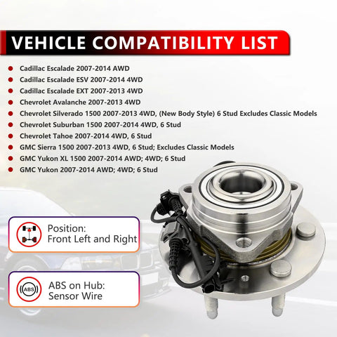 4WD Front Wheel Hub and Bearing Assembly That Fits Cadillac Escalade, GMC Yukon, Chevy Tahoe with ABS sensor visible