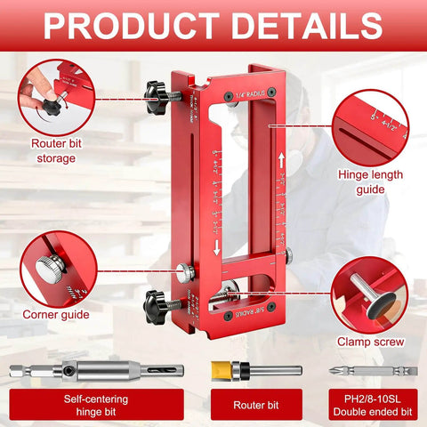 Pro Grade Aluminum Door Hinge Jig With Scale for Router Templates, Adjustable for Doors Hinges 2.5 To 5 Inches
