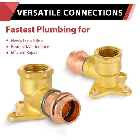 Pack of 5 copper press-fit 1/2 in x 1/2 in female NPT drop-ear 90-degree elbows for plumbing.