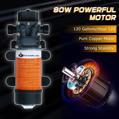 12V Fuel Transfer Pump Delivers Up To 120 Gallons Per Hour For Gas Or Diesel, includes 80W copper motor diagram