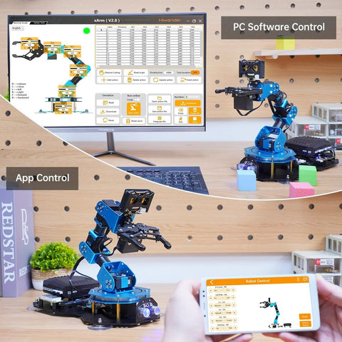 LewanSoul 6DOF blue robotic arm kit with AI vision and voice control for Arduino/Scratch/Python; PC software and app control