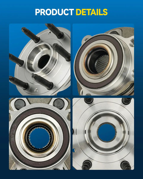 Collage of Front Wheel Bearing And Hub Assembly For 4WD Chevrolet Silverado 1500 2019-2022 showing various angles and details