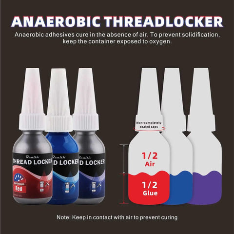 3 Pack Thread Locker Set 10ml Each Red Purple Blue High Medium Low Strength for Metal Fasteners Nuts Bolts Prevent Loosening