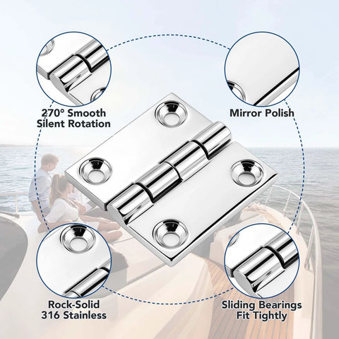 Amazon Pyntrax heavy-duty stainless steel square hinge, marine-grade 316, 2x2 in, 2-pack for boat hatches and doors