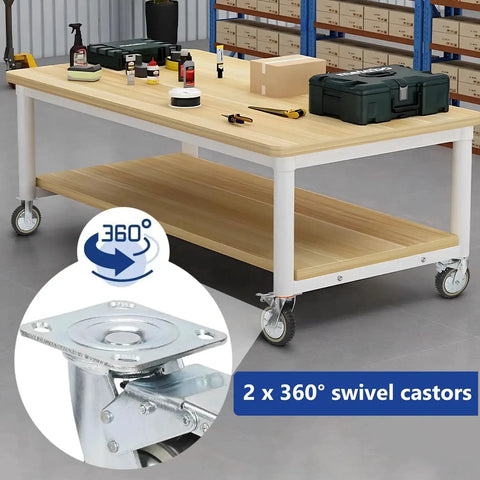 Heavy-duty workbench on 8 inch solid caster wheels set of 4 with brakes for heavy duty trolleys and workbenches non slip swivel castors