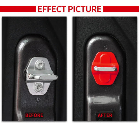 Door Lock Cover Buckle Decor Trim For Jeep Wrangler JL JLU Gladiator JT Red ABS installed showing before and after effect