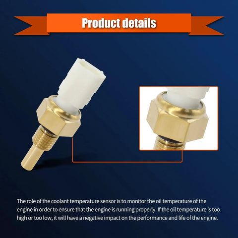Engine Coolant Temperature Sensor For Honda Civic CR V Crosstour Accord Element HRV Odyssey And Acura ILX MDX RDX RLX TLX Replacement Plug And Play Easy Install OEM Grade shown in product details view with close-up of brass and plastic components.