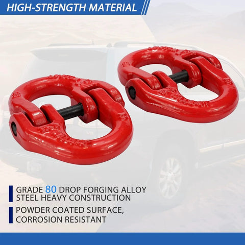 Half Inch Tow Hitch Hammer Lock Safety Chain Adapter Connector Link G80 Alloy Steel Red 12000 Lbs Load Capacity