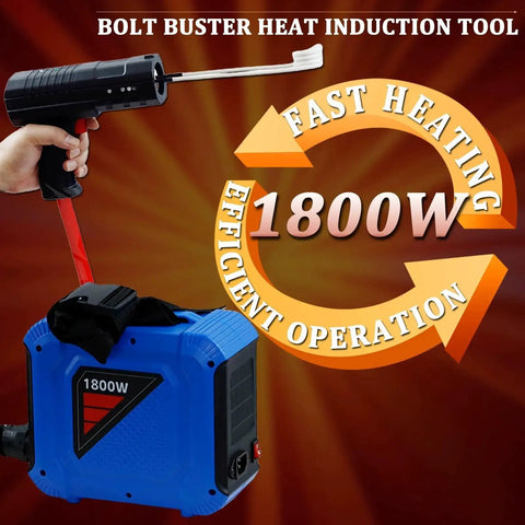 Induction Bolt Heater for Auto Repair, 1800W 110V Flameless Handheld Heat Tool with 4 Coils, blue unit and coil tool shown.