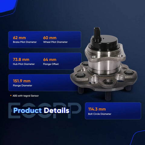 Rear Wheel Hub And Bearing Assembly 512509 Fits Toyota Mirai 2016 2019 And Prius V 2012 2018 With ABS Sensor 5 Lug