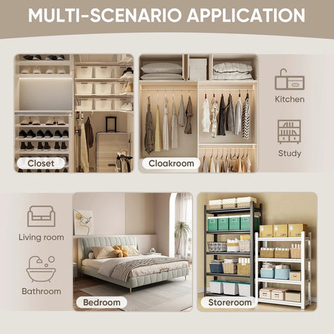 5-Panel Bypass Sliding Closet Door With Steel Frame, White Primed Finish, in various home settings like closet and bedroom.