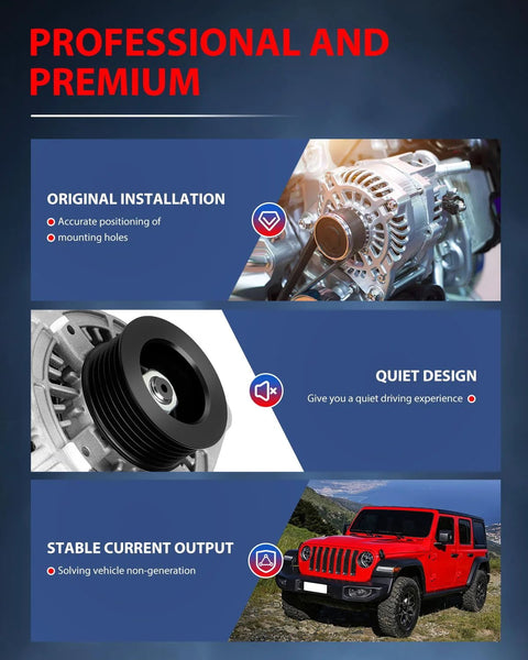Beefed Up 100 Amp Alternator For Toyota Avalon And Sienna 1998 To 2004 Replacement, details of mounting, pulley, engine installation
