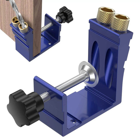 Pocket Hole Jig Kit With Adjustable Punch Locator And 15 Degree Drill Guide for DIY woodworking projects.