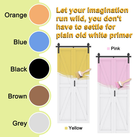 Color options for Space Saving 64 By 84 Inch Pre Assembled Solid Core Bifold Barn Door With White Primed Finish Folding Barn Door Kit